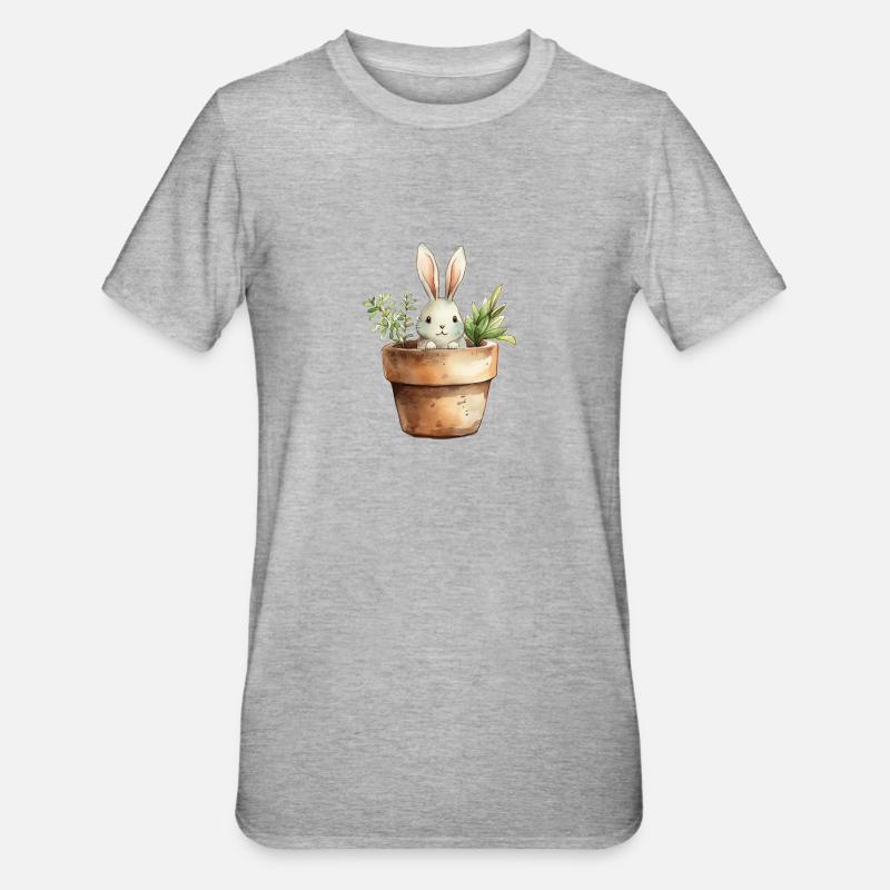 Rabbit in a flower pot - for the rabbit class - Unisex Polycotton T-Shirt - heather grey