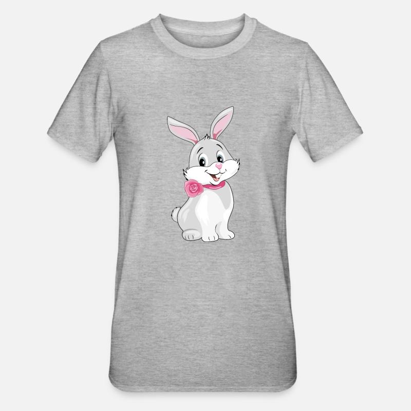 Cute happy smiling rabbit - Unisex Polycotton T-Shirt - heather grey