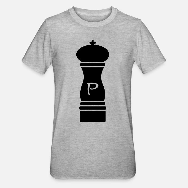 Pfeffer - Pfeffermühle - pepper mill - Unisex Polycotton T-Shirt - Grau meliert