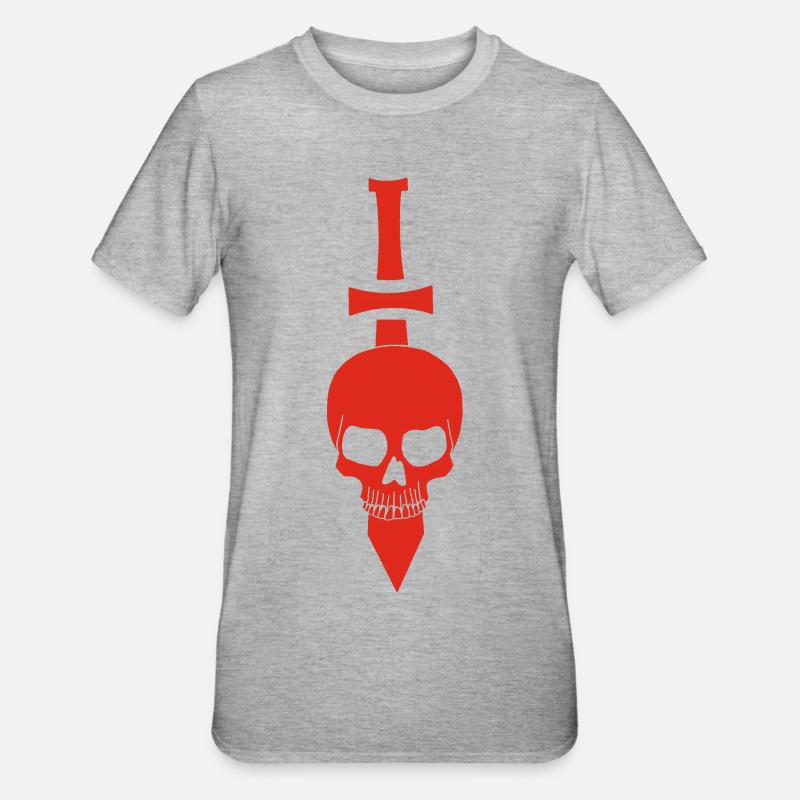 Crâne rouge et épée - T-shirt polycoton Unisexe - gris chiné