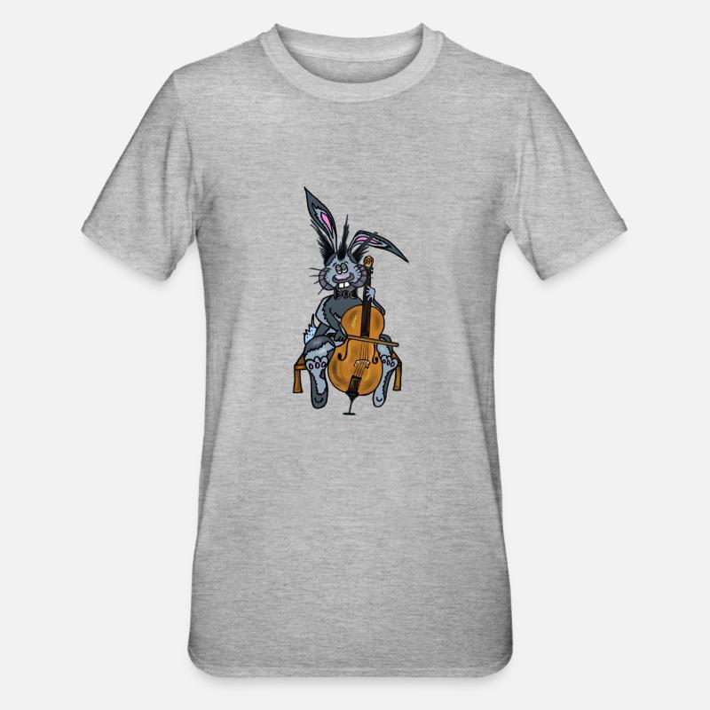 Mischa le lapin joue du violoncelle - T-shirt polycoton Unisexe - gris chiné