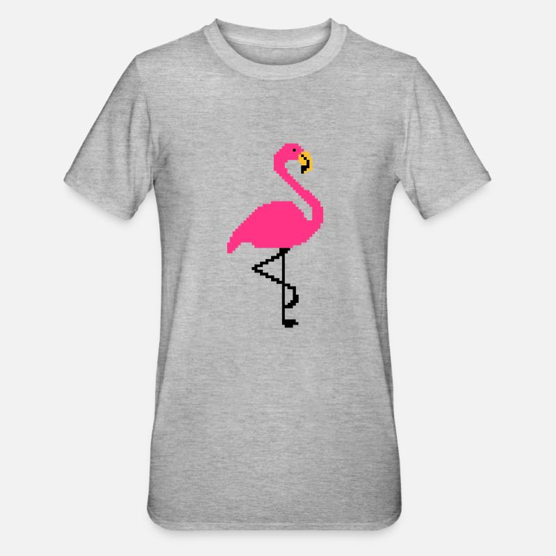 Flamingo PIxel Art - T-shirt polycoton Unisexe - gris chiné