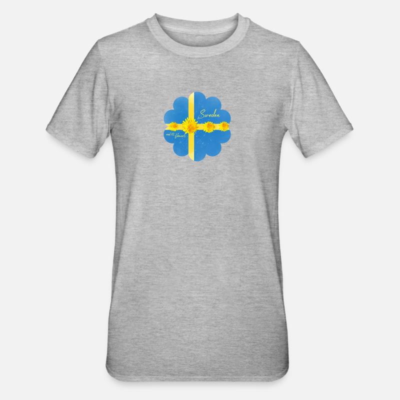Suède Fleurs Solstice d’été - T-shirt polycoton Unisexe - gris chiné
