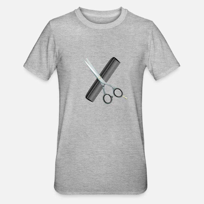 Ciseaux de coiffure avec peigne - T-shirt polycoton Unisexe - gris chiné