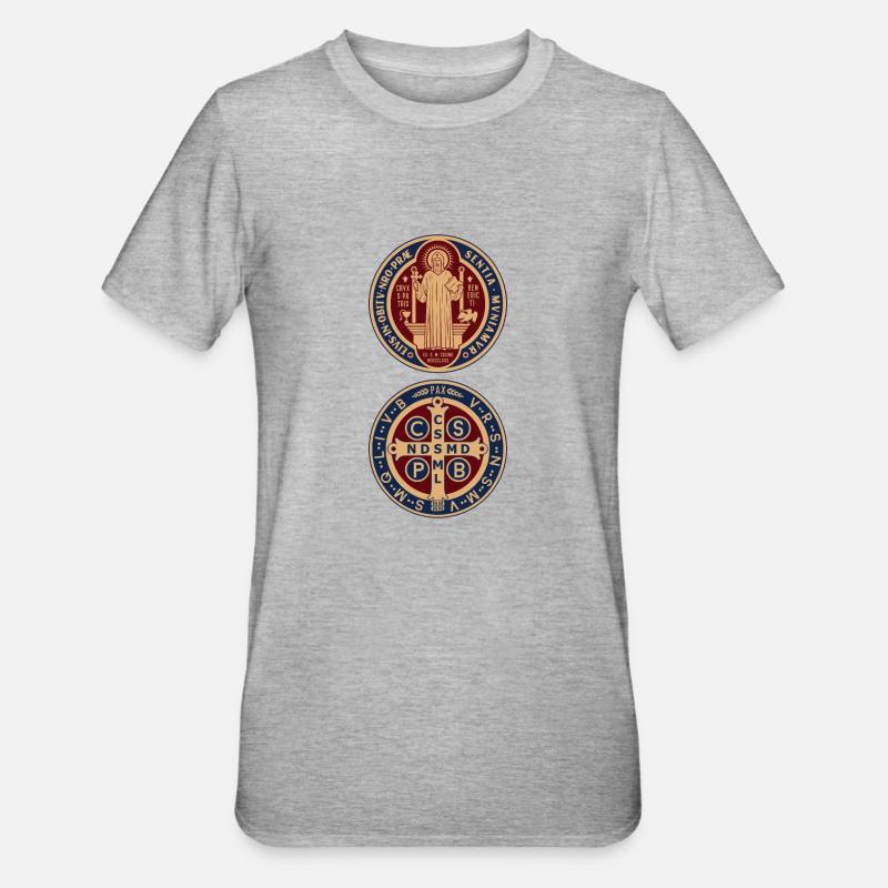 Médaille de saint Benoît de Nursie - T-shirt polycoton Unisexe - gris chiné