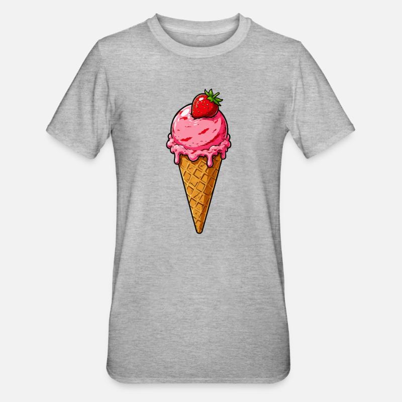 Erdbeere Eis Kugel - Unisex Polycotton T-Shirt - heather grey
