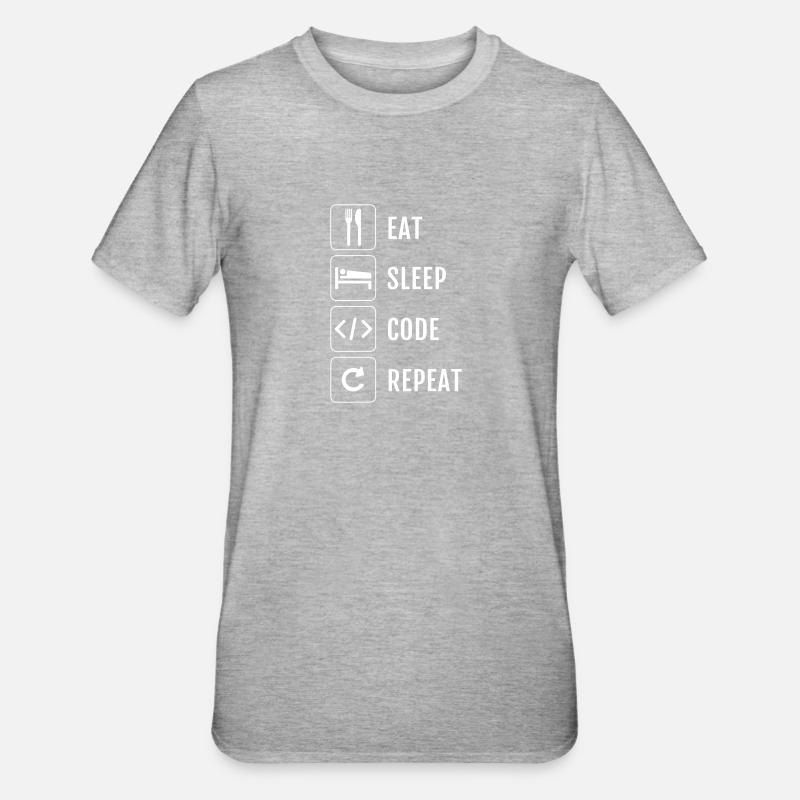 Nerd - Eat Sleep Code Repeat - Unisex Polycotton T-Shirt - heather grey