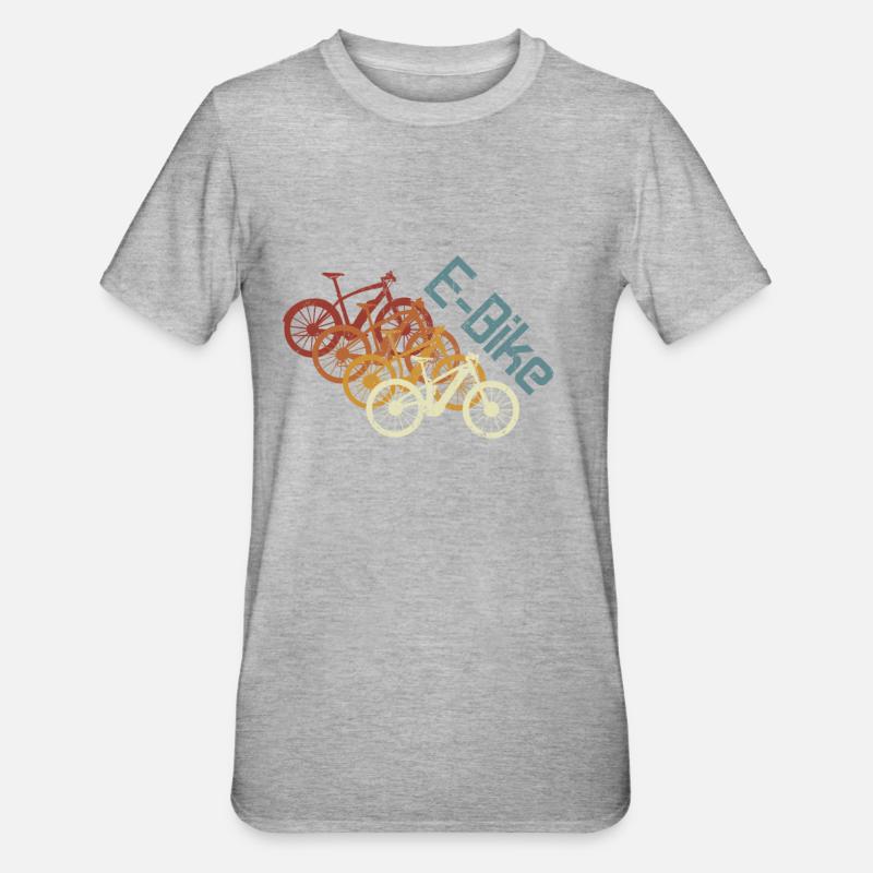 E-Bike, E-MTB, Retro Sunset E-Biker - Unisex Polycotton T-Shirt - heather grey