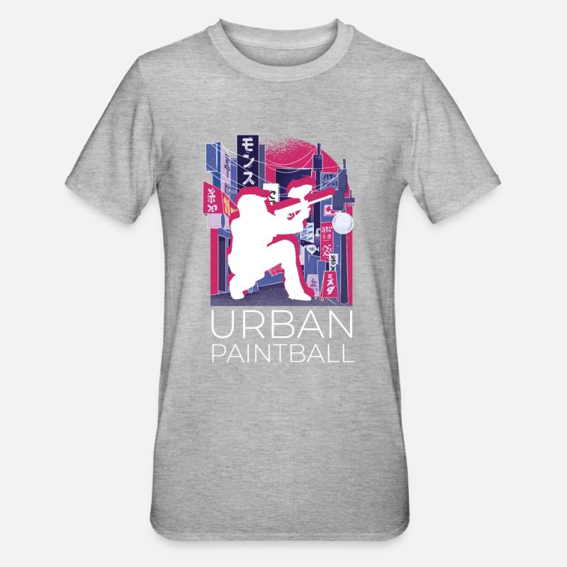 Vaporwave Synthwave Skyline Paintball - T-shirt polycoton Unisexe - gris chiné