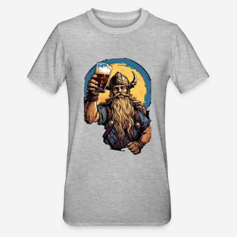 Beer And Valhalla Wikinger - Unisex Polycotton T-Shirt - Grau meliert