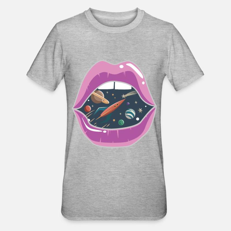 Lèvres roses / Espace - T-shirt polycoton Unisexe - gris chiné