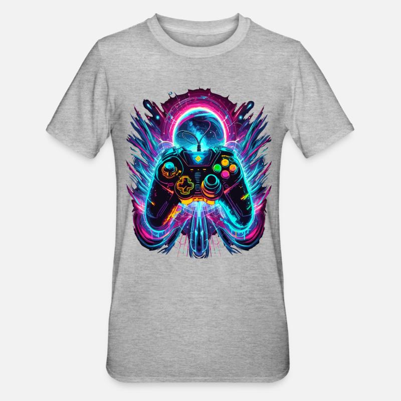 Vibrant Neonfarben Retro Gaming Controller - Unisex Polycotton T-Shirt - Grau meliert