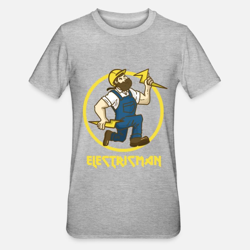 Elektriker Superheld Strom Blitz Geschenk Beruf - Unisex Polycotton T-Shirt - Grau meliert