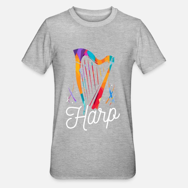 Harfe - Unisex Polycotton T-Shirt - Grau meliert