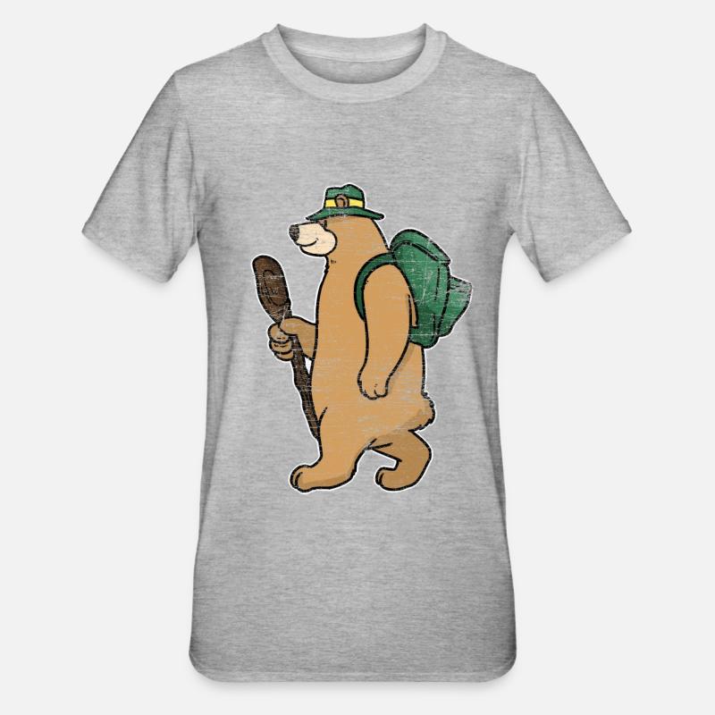 Backpacker Bär Geschenk - Unisex Polycotton T-Shirt - Grau meliert