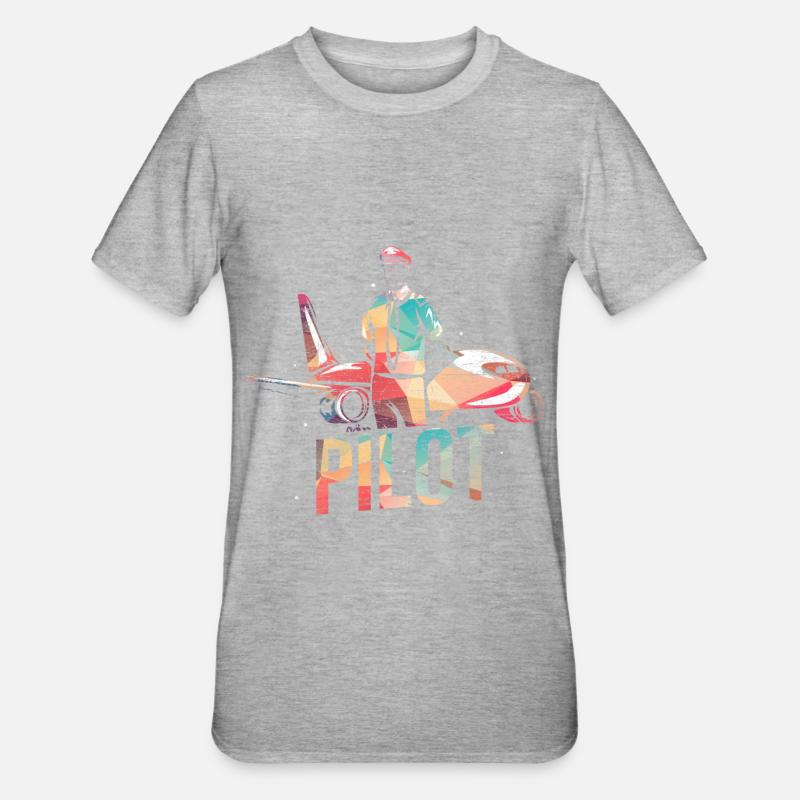 Flugzeug Pilot - Unisex Polycotton T-Shirt - Grau meliert