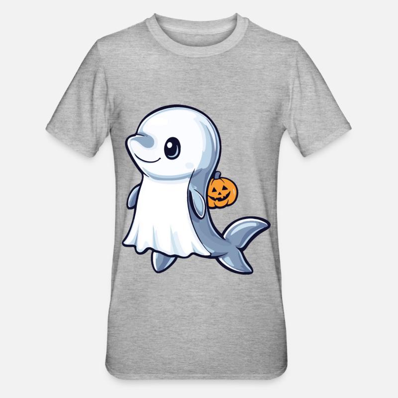 Dolphin Halloween Comic Ghost - Unisex Polycotton T-Shirt - heather grey
