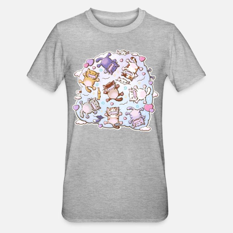 Chats mignons dans le style kawaii - T-shirt polycoton Unisexe - gris chiné
