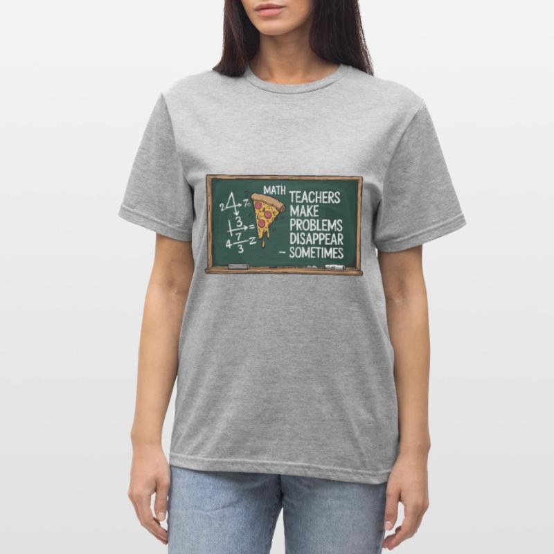 Funny Math Teacher Design Pizza & Problem Solving Unisex Polycotton T-Shirt