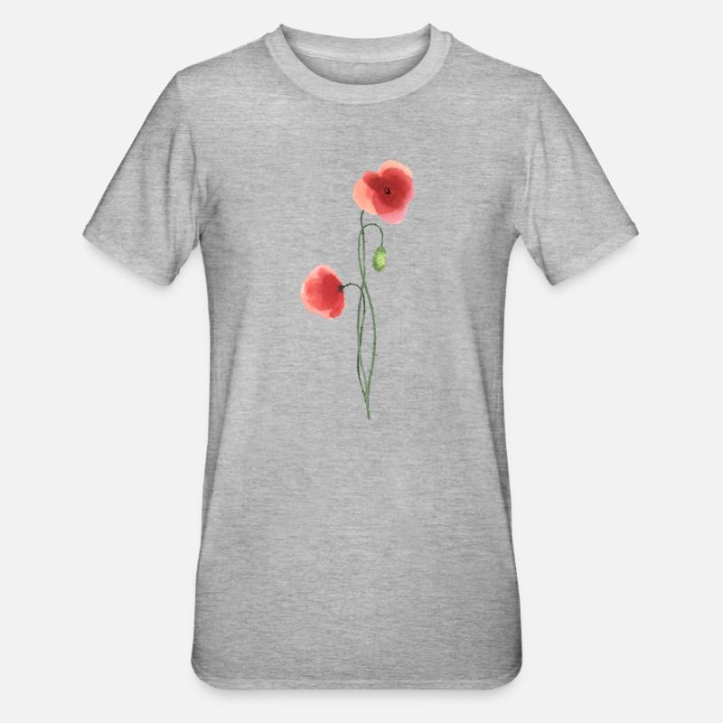Flower: red poppy - Unisex Polycotton T-Shirt - heather grey