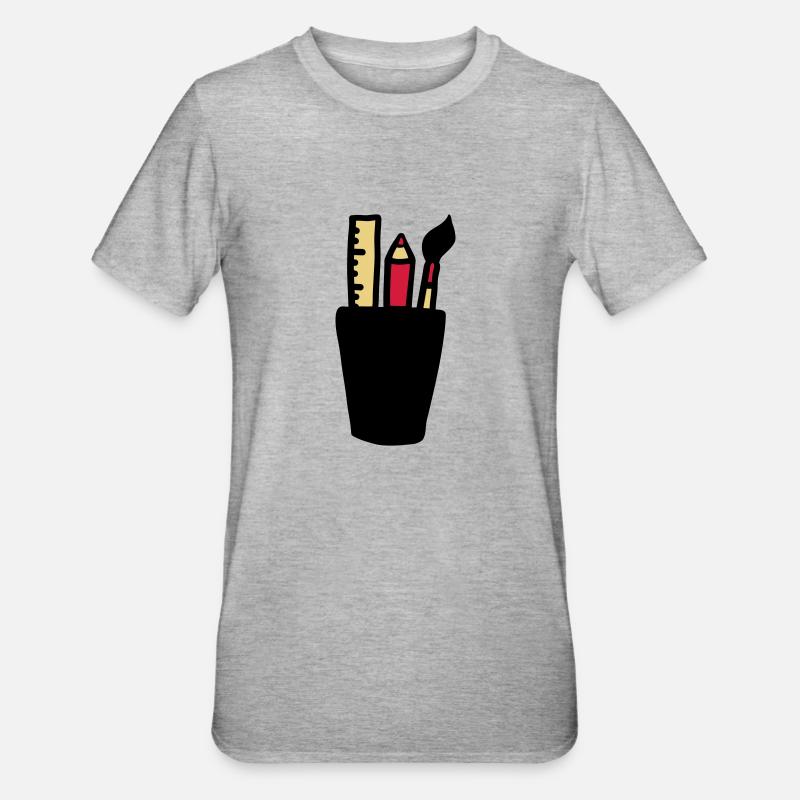 Stift - Pinsel - Lineal - Unisex Polycotton T-Shirt - Grau meliert