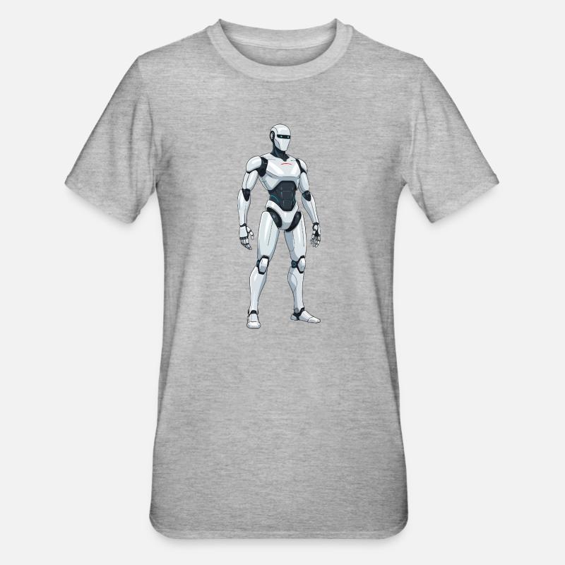 White SciFi Combat Robot - Unisex Polycotton T-Shirt - heather grey