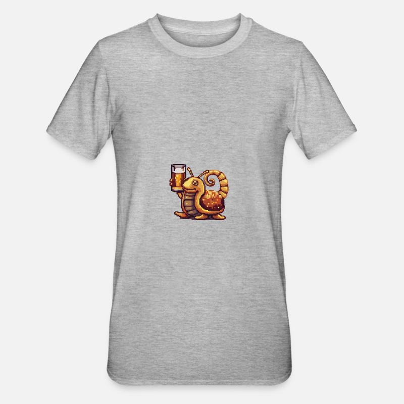 Escargot Bière Pixel - T-shirt polycoton Unisexe - gris chiné