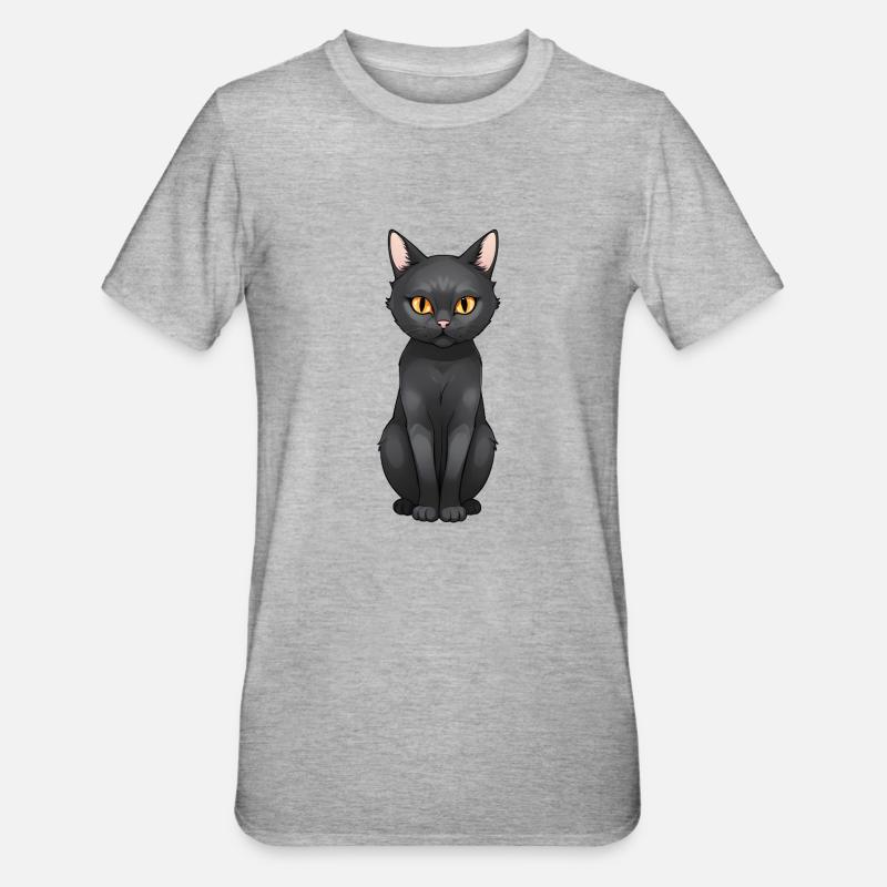 Black Cat Cute Cat Comic Style - Unisex Polycotton T-Shirt - heather grey