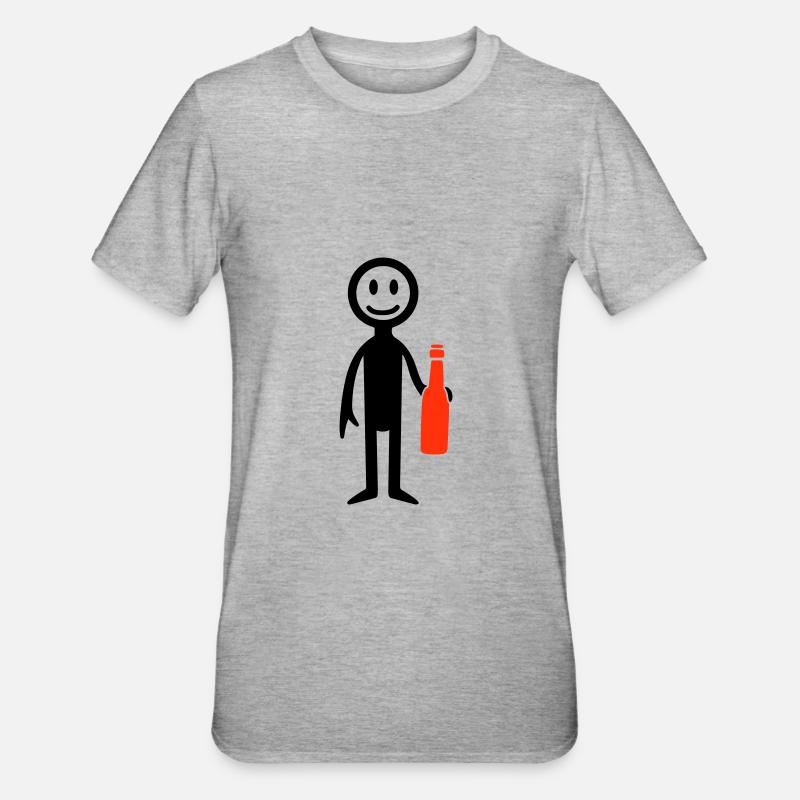 Bier Trinken Strichmännchen - Unisex Polycotton T-Shirt - Grau meliert