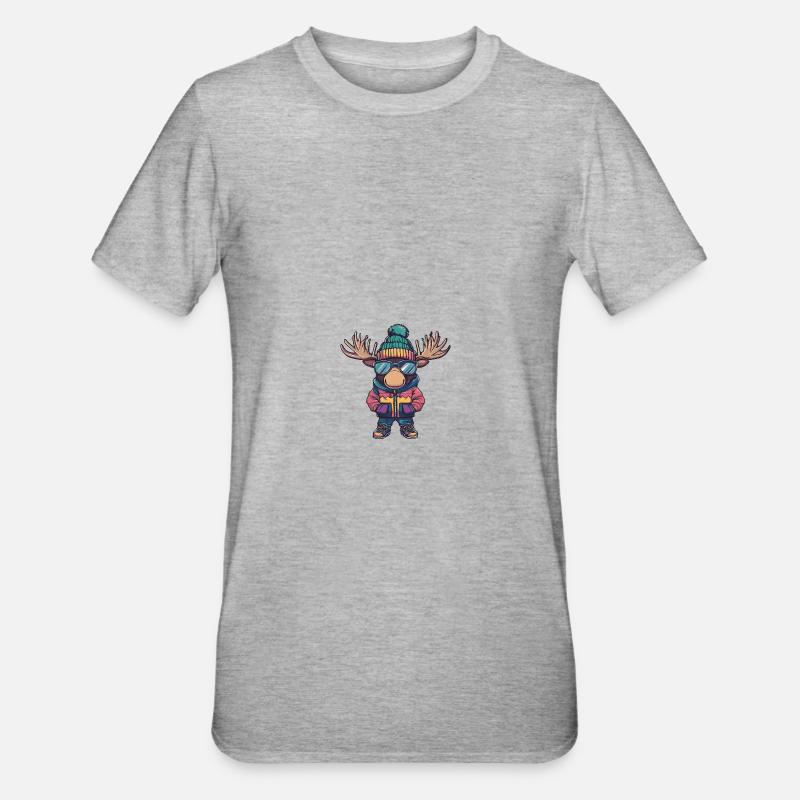 Moose Winter Comic - Unisex Polycotton T-Shirt - heather grey