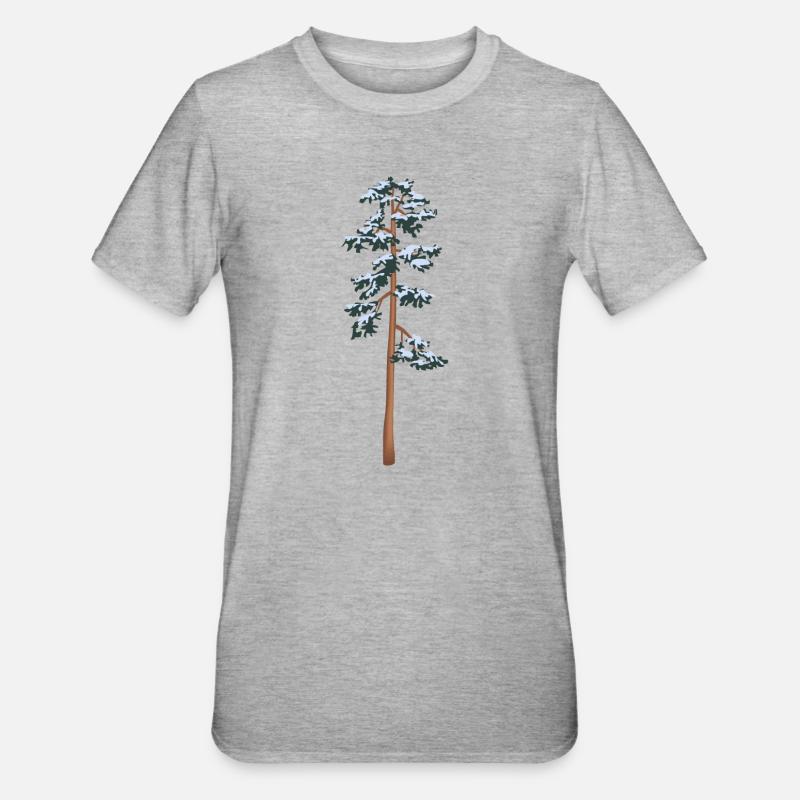 hoher Baum mit Schnee - Unisex Polycotton T-Shirt - Grau meliert