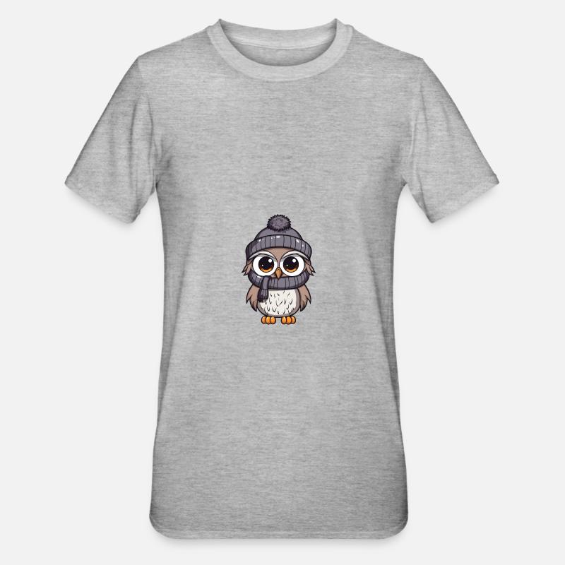 Eule Winter Comic - Unisex Polycotton T-Shirt - Grau meliert