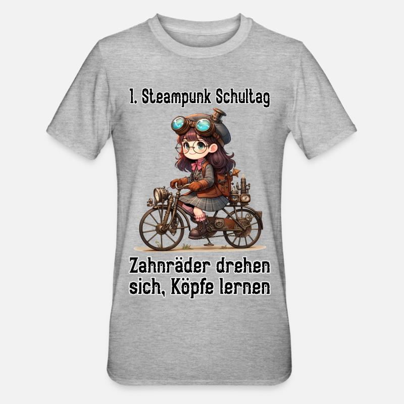 Première journée d’école Steampunk - T-shirt polycoton Unisexe - gris chiné