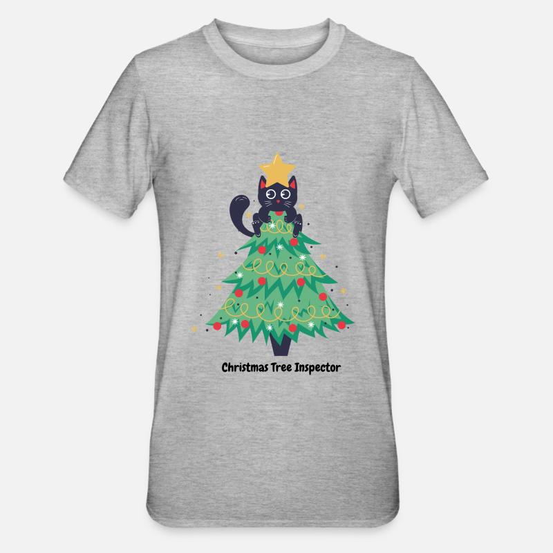 pull de noël chat dans sapin - T-shirt polycoton Unisexe - gris chiné