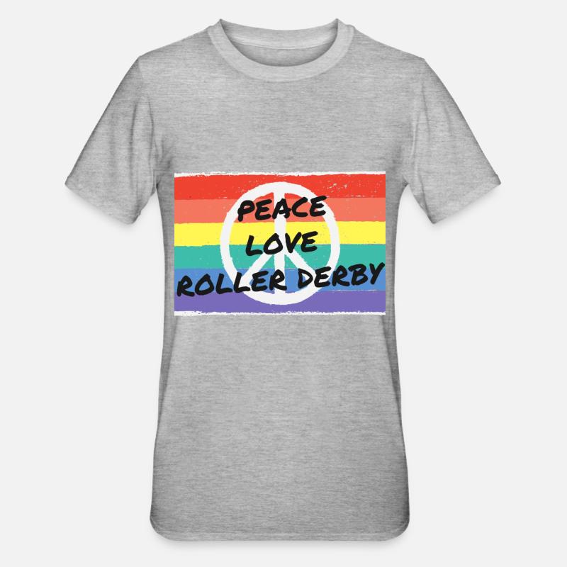 Frieden. Liebe. Roller Derby. - Unisex Polycotton T-Shirt - Grau meliert