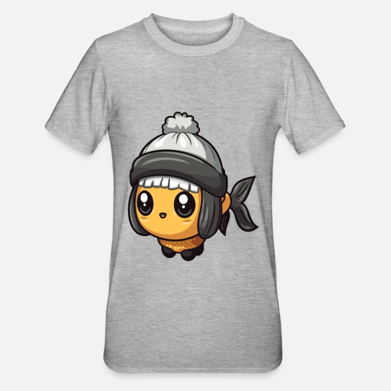 Poisson Hiver Bande Dessinée Mignon - T-shirt polycoton Unisexe - gris chiné