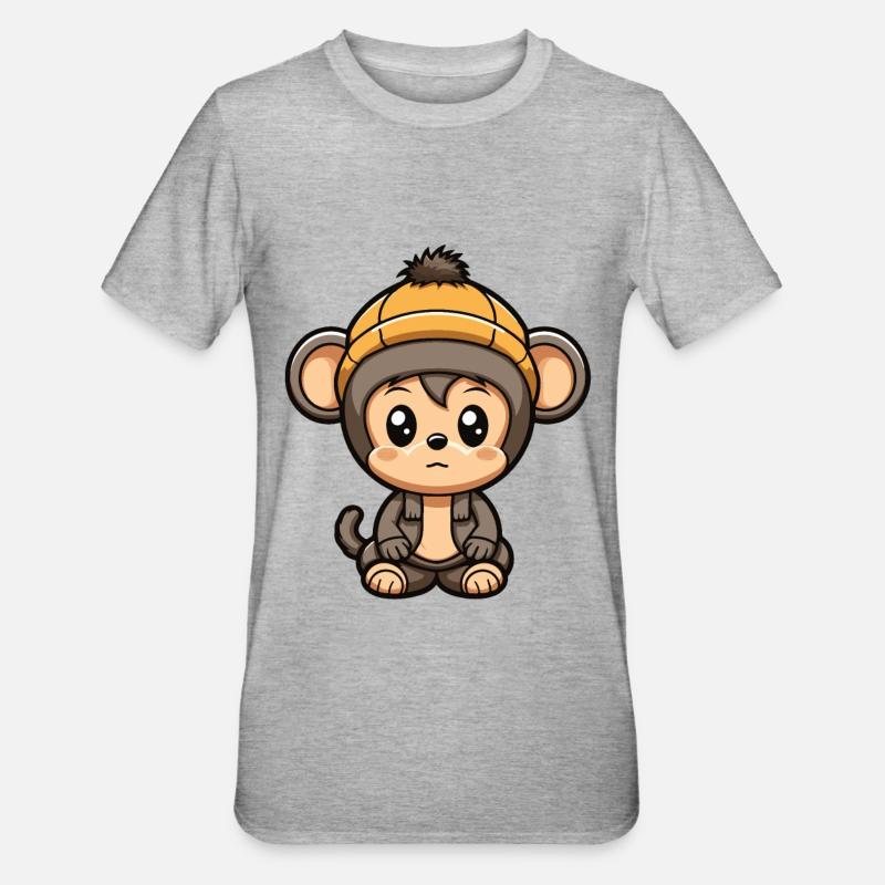 Monkey Winter Animal Cute Comic - Unisex Polycotton T-Shirt - heather grey