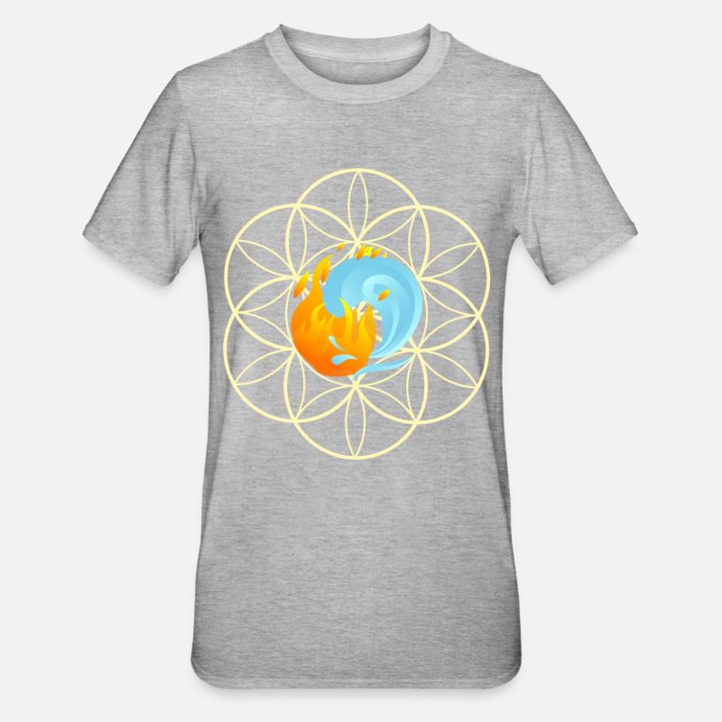 Yin Yang et la fleur de vie - Fleur de vie - T-shirt polycoton Unisexe - gris chiné