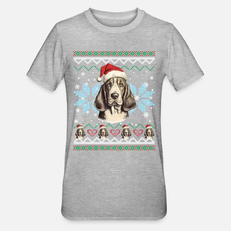 Basset Hound Pull de Noël drôle pour chien - T-shirt polycoton Unisexe - gris chiné