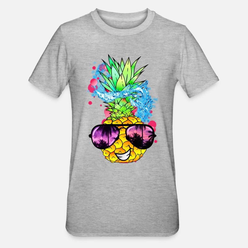 fruit d’ananas acidulé avec visage - T-shirt polycoton Unisexe - gris chiné