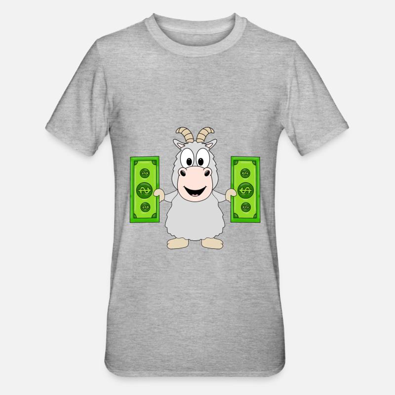 ZIEGE - TIER - GELD - Unisex Polycotton T-Shirt - Grau meliert