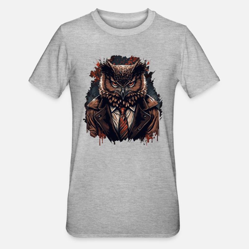 Hibou avec cravate - T-shirt polycoton Unisexe - gris chiné
