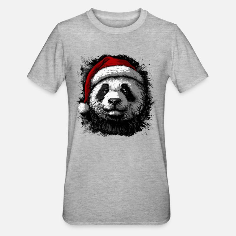 Weihnachtspanda - Unisex Polycotton T-Shirt - Grau meliert