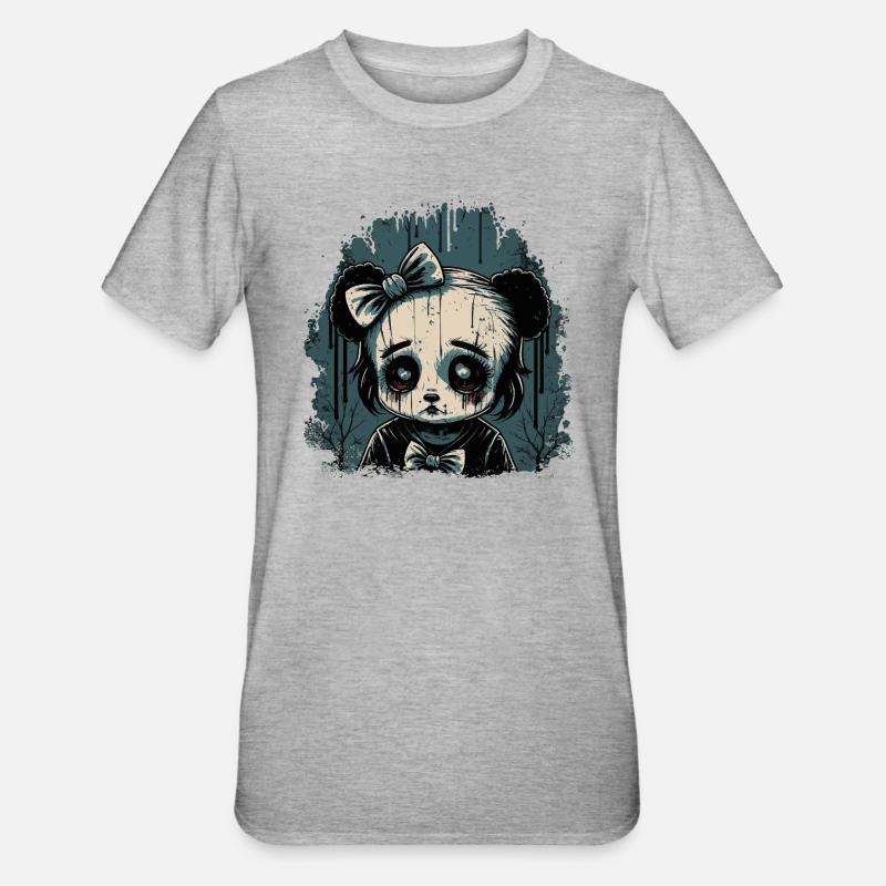 Trauriges Gothic Panda Mädchen - Unisex Polycotton T-Shirt - Grau meliert