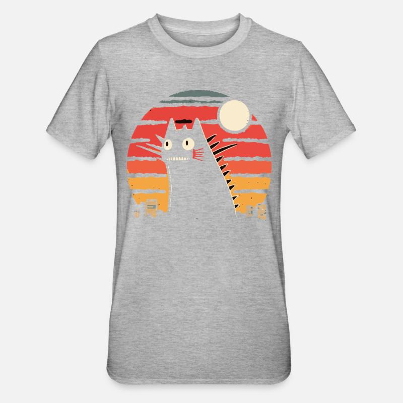 Chat monstre géant chat - T-shirt polycoton Unisexe - gris chiné