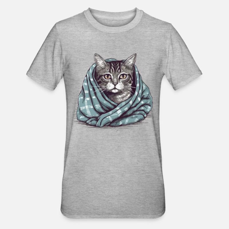 Katze in einer Decke - Unisex Polycotton T-Shirt - Grau meliert