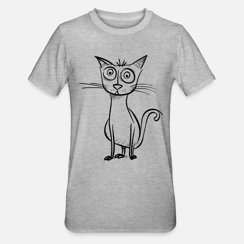 Étrange chat de dessin animé - T-shirt polycoton Unisexe - gris chiné