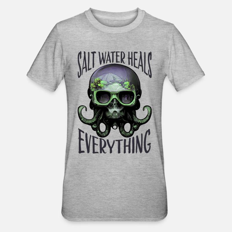 Octopus Crâne Octopus Cadeau - T-shirt polycoton Unisexe - gris chiné