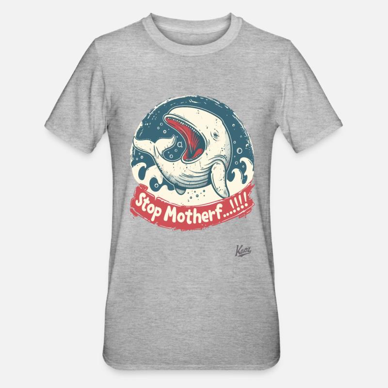 Bedrohte Art: Walfisch, STOP MUTTERF... - Unisex Polycotton T-Shirt - Grau meliert