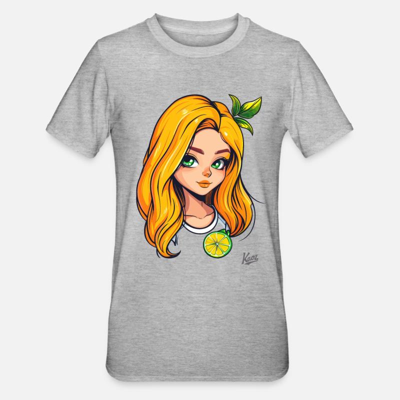 Das Orange-Zitronen-Mädchen - Unisex Polycotton T-Shirt - Grau meliert